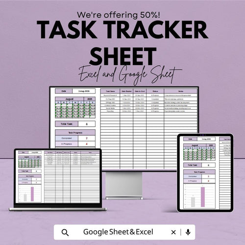 Task Tracker Sheet for Excel and Google Sheets | Project Organizer | Team & Personal Task Management | Digital Planner