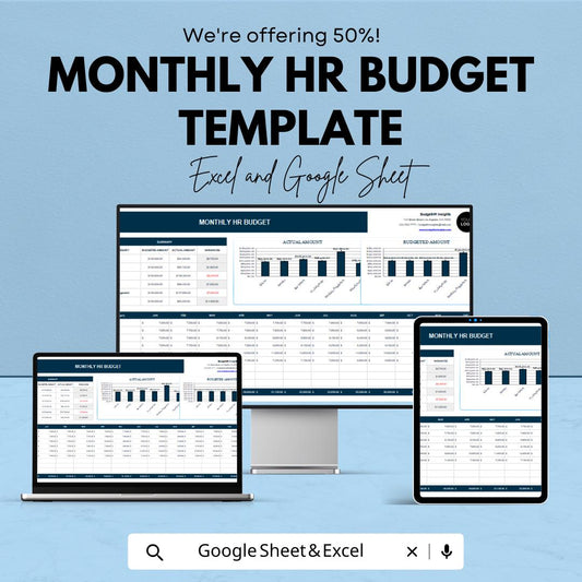 Monthly HR Budget Template | HR Budget Spreadsheet | Excel & Google Sheets HR Budget Tracker | Human Resources Budget Planner