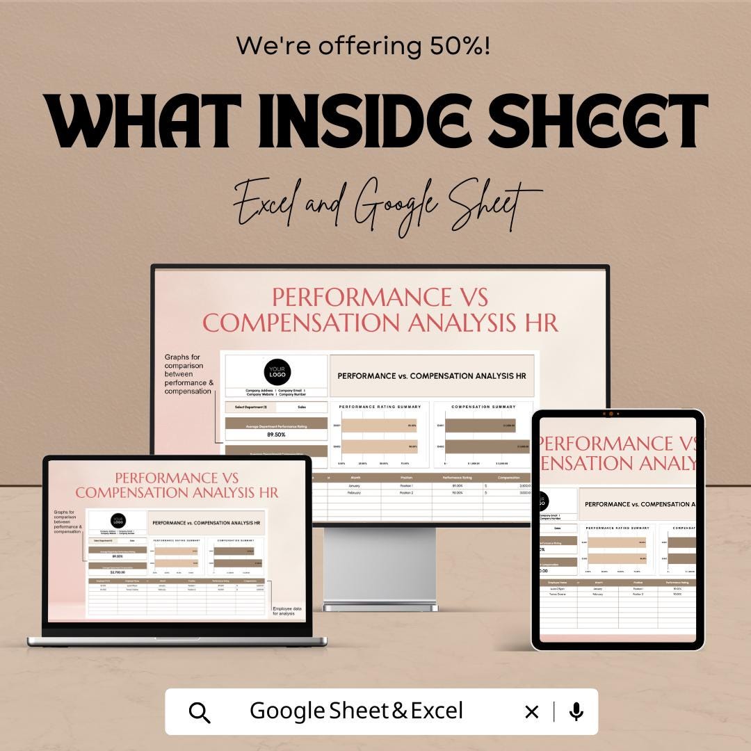 Performance vs Compensation Analysis HR Sheet - Excel & Google Sheets Template for Employee Data Analysis