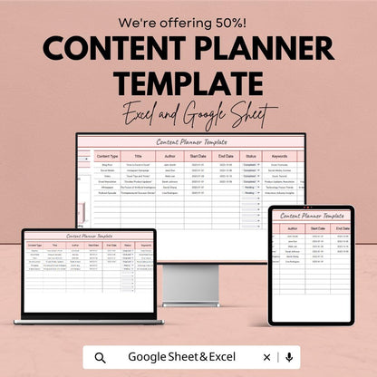 Content Planner Template | Social Media Content Calendar | Blog Planner Spreadsheet | Content Strategy Planner | Marketing Planner