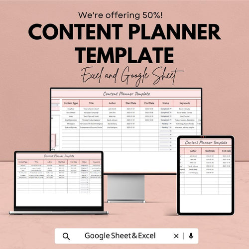 Content Planner Template | Social Media Content Calendar | Blog Planner Spreadsheet | Content Strategy Planner | Marketing Planner