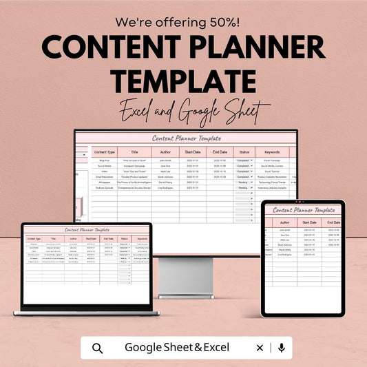 Content Planner Template | Social Media Content Calendar | Blog Planner Spreadsheet | Content Strategy Planner | Marketing Planner