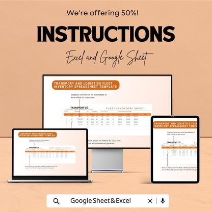 Fleet Inventory Template | Transport and Logistics Vehicle Tracker | Google Sheet & Excel Fleet Management Spreadsheet | Maintenance Log