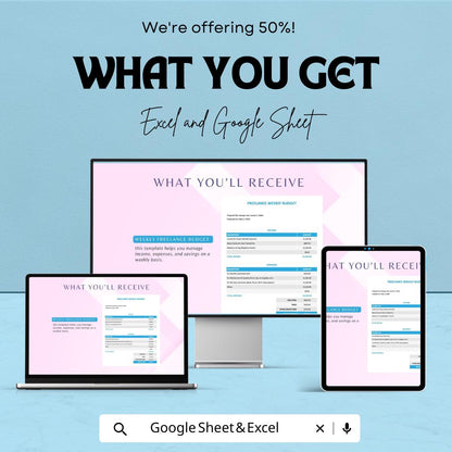 Weekly Freelance Budget Sheet | Income & Expense Tracker | Google Sheets and Excel | Freelancers Budget Planner | Editable Finance Template