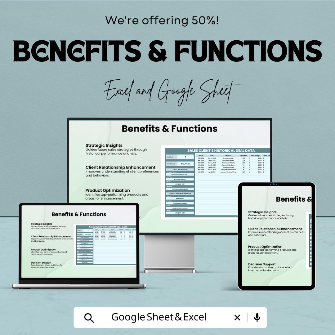 Sales Client’s Historical Deal Data Template | Excel & Google Sheets | Sales Tracker | Client Record Spreadsheet | Business CRM Sheet