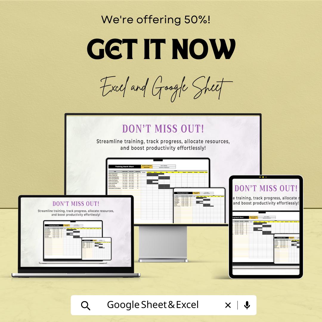 Training Gantt Chart Template | Training Schedule Spreadsheet | Employee Training Planner | Excel & Google Sheets Project Timeline