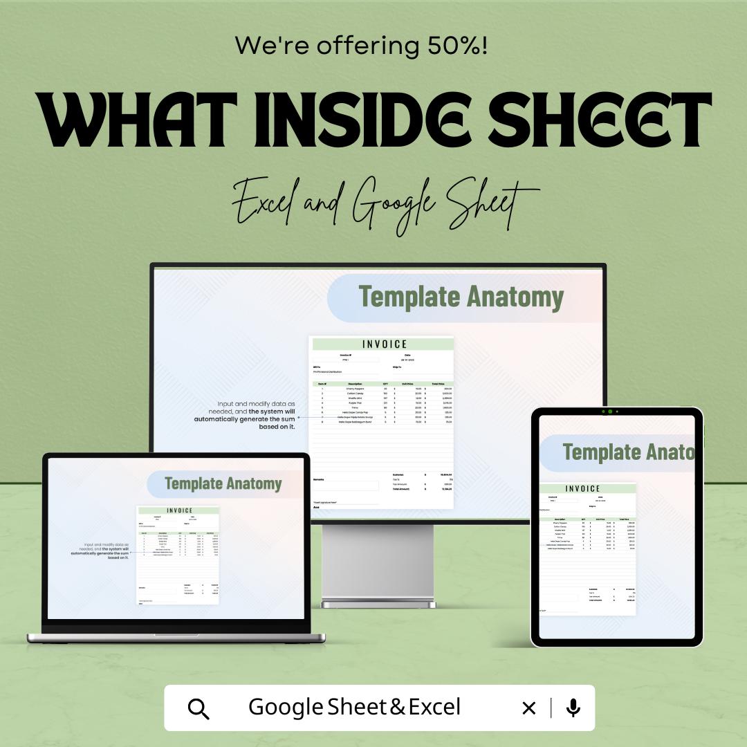 Invoice Template Sheet for Billing, Google Sheets & Excel | Professional Invoices for Small Business | Customizable Billing System
