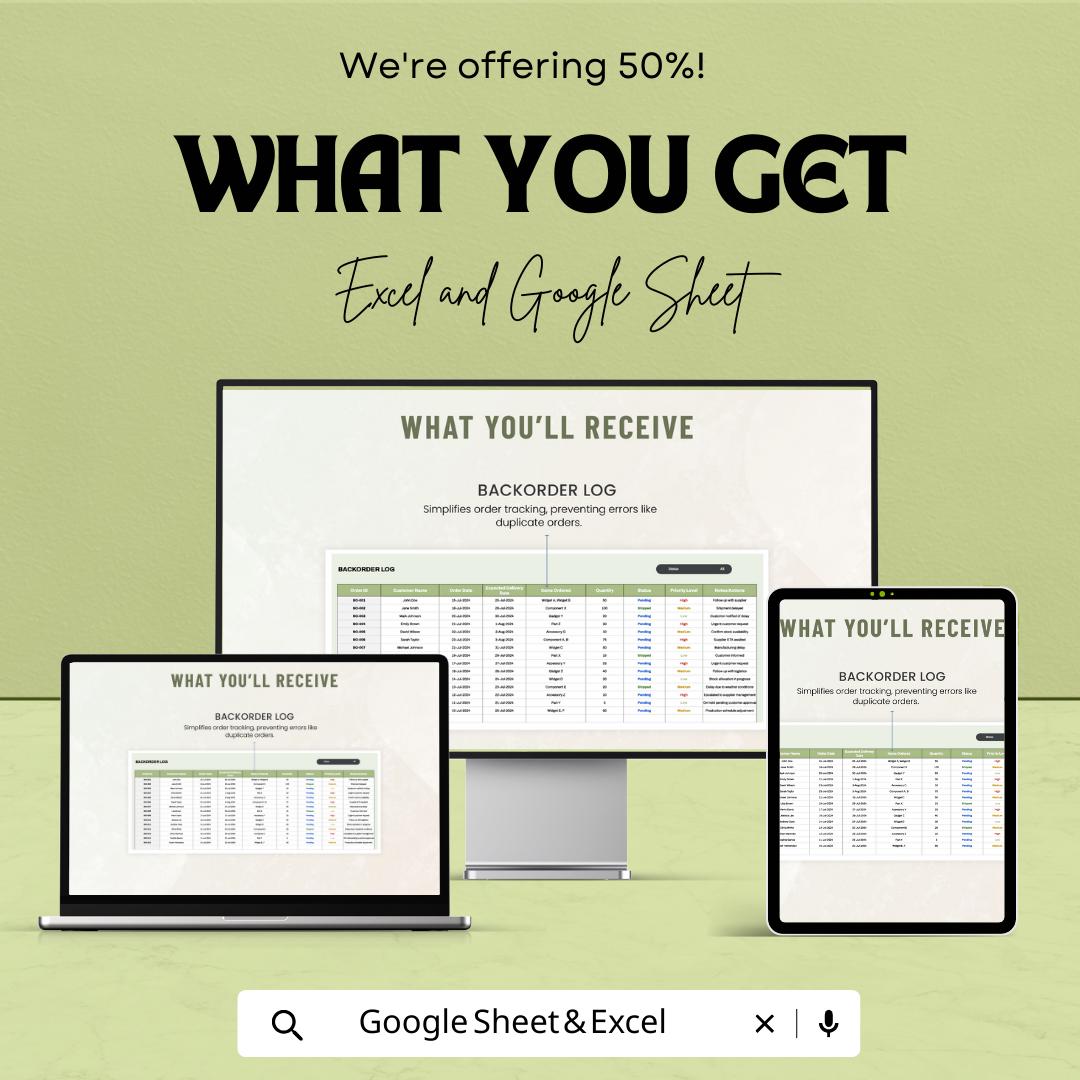Operations Backorder Tracking System Template | Order Management Spreadsheet | Excel & Google Sheets