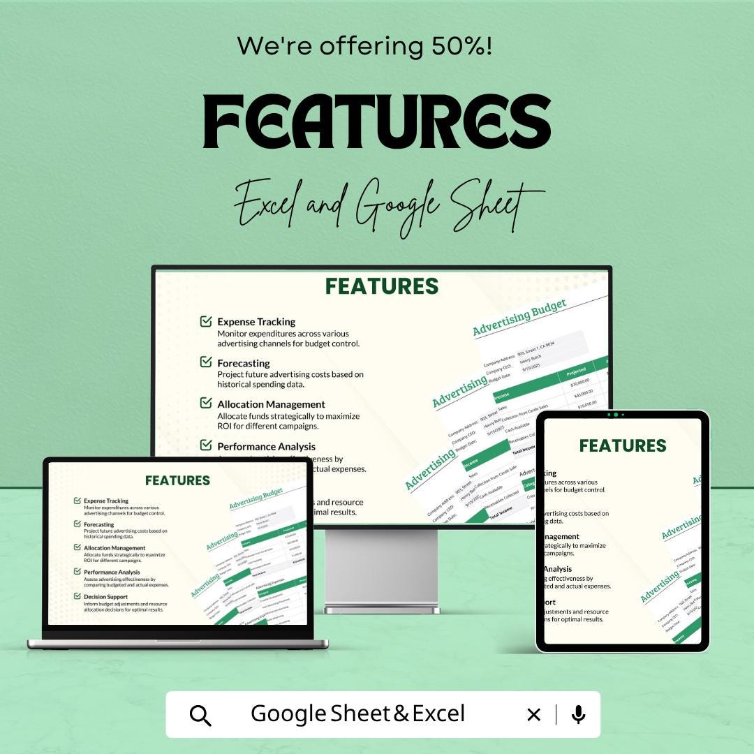 Advertising Budget Template | Marketing Budget Spreadsheet | Ad Spend Tracker | Excel & Google Sheets