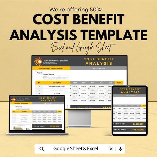 Cost Benefit Analysis Template | Excel & Google Sheets Financial Decision Tool | ROI and Project Evaluation Spreadsheet