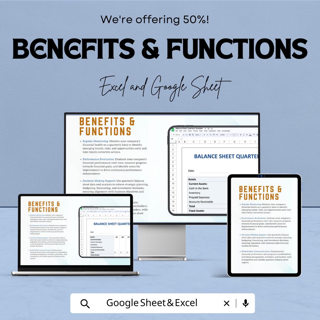 Balance Sheet Quarterly Template | Financial Statement Template | Business Finance Tracker | Quarterly Reporting Sheet | Accounting Template