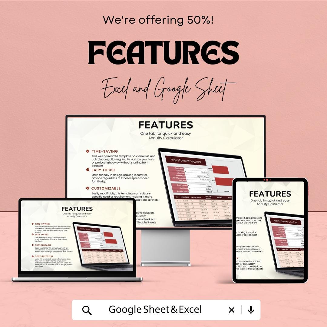 Annuity Calculator Sheet – Excel & Google Sheets Template for Accurate Financial Planning – 50% Off
