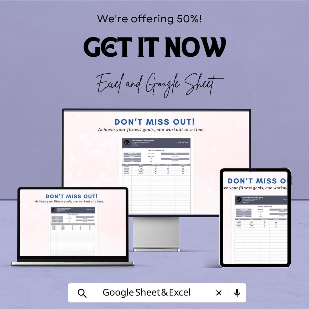 Exercise Log Sheet | Track Your Fitness Journey | Excel & Google Sheets Template