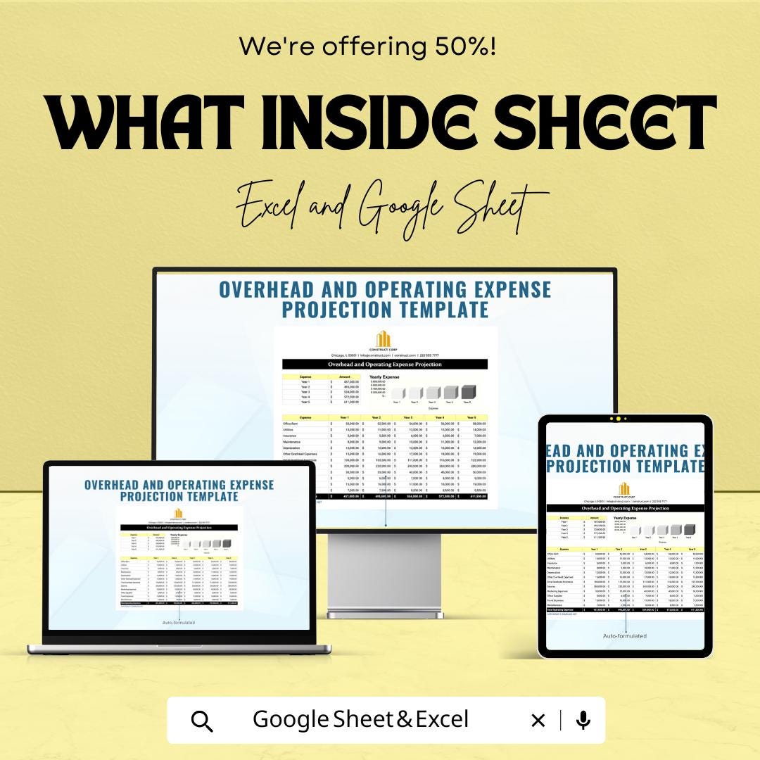 Overhead and Operating Expense Projection Sheet - Google Sheets Template for Budget Planning, Financial Forecasting, Expense Management
