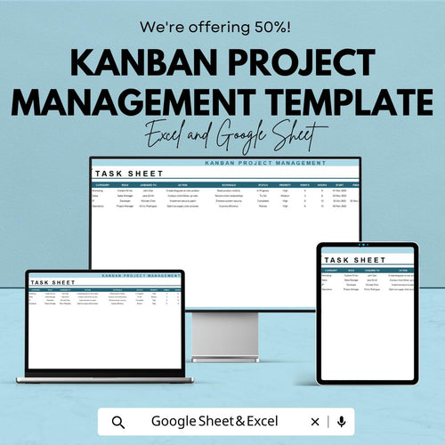 Kanban Project Management Template | Excel & Google Sheets Kanban Board | Task Workflow Planner | Agile Project Management Spreadsheet