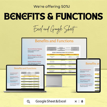 Road Construction Cost Estimate Template Excel Google Sheets | Construction Estimate Spreadsheet | Project Cost Calculator |