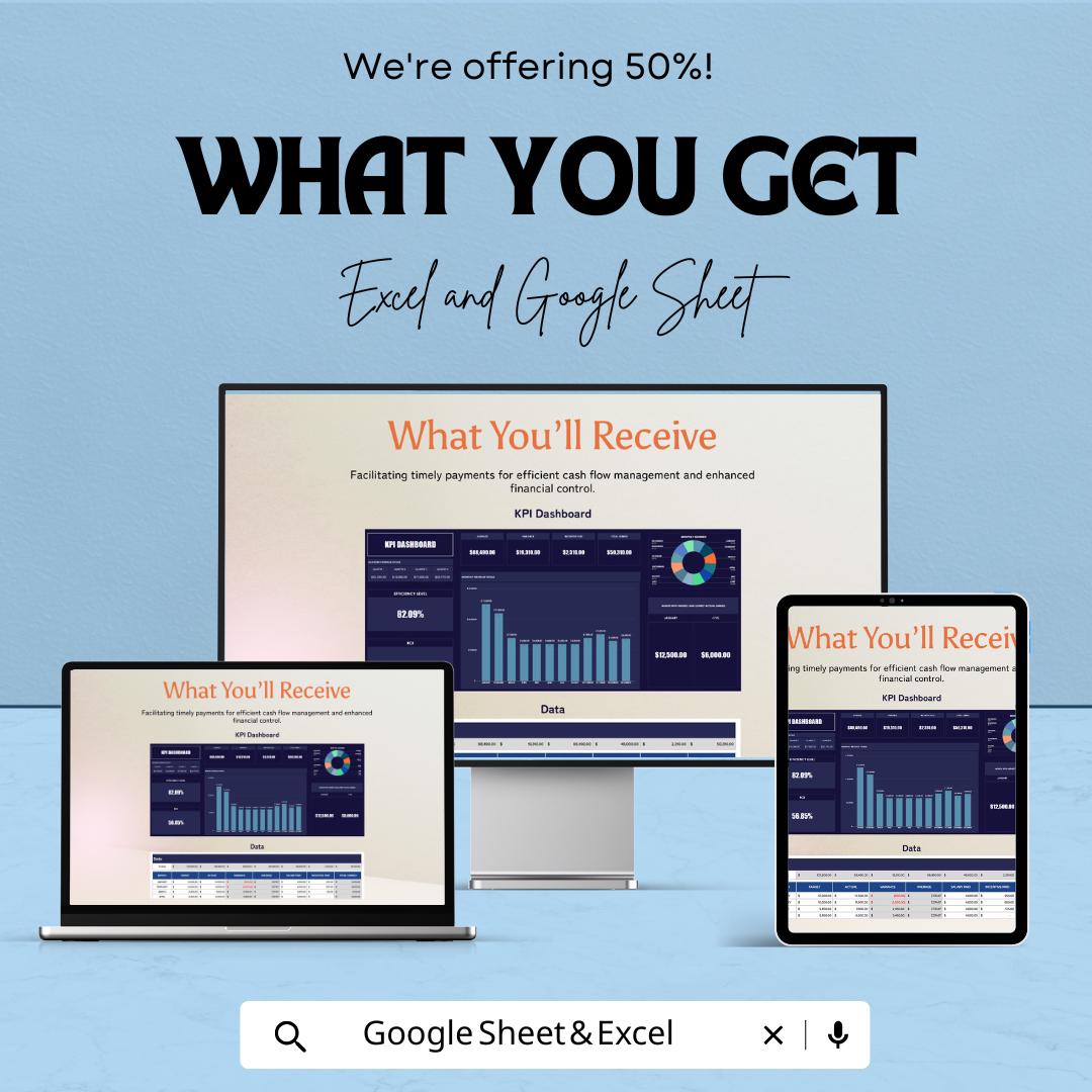 KPI Dashboard Template - Excel & Google Sheet, Business Performance Tracker, Key Performance Indicators, Data Analysis, Metrics Dashboard,