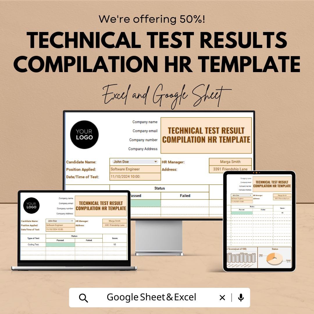 Technical Test Results Compilation HR Template | Excel & Google Sheets | Candidate Evaluation Tracker | Hiring Assessment Tool