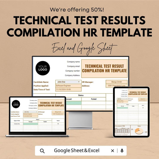 Technical Test Results Compilation HR Template | Excel & Google Sheets | Candidate Evaluation Tracker | Hiring Assessment Tool