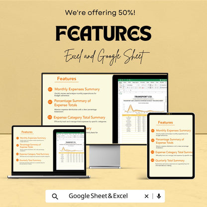 Transport and Logistics Expense Budget Tracking Sheet Template | Excel and Google Sheets | Fleet Expense Tracker | Logistics Cost Planner |