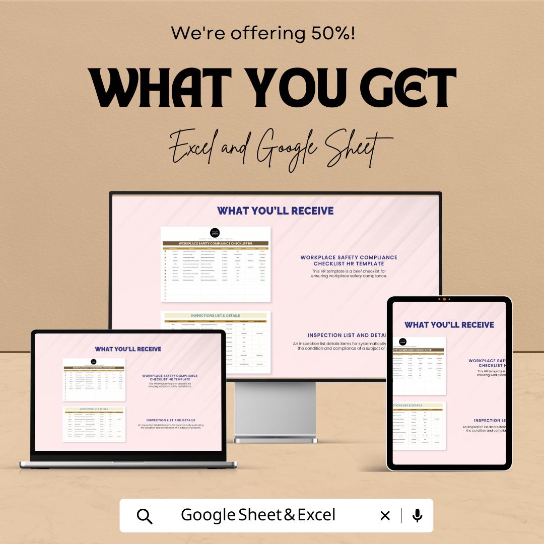Workplace Safety Checklist HR Template, Safety Compliance Tracker, HR Safety Audit Sheet, OSHA Checklist, Excel & Google Sheets