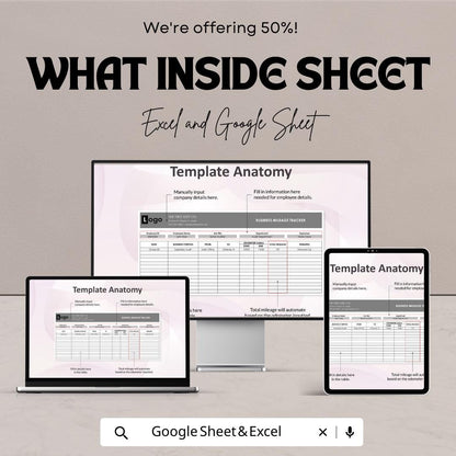 Employee Mileage Tracker Template Excel Google Sheets, Business Mileage Log Spreadsheet, Mileage Reimbursement Tracker, Travel Log Book