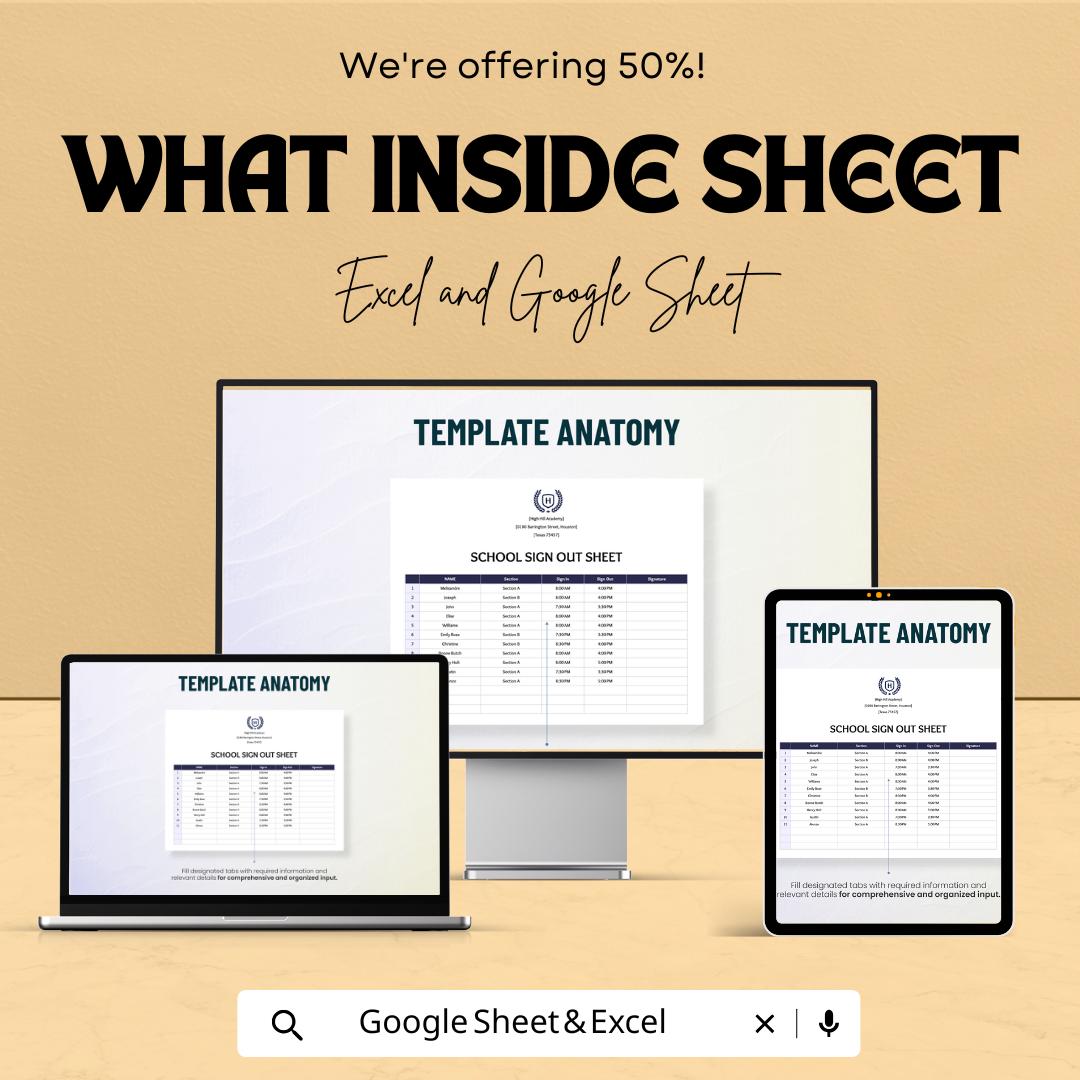 School Sign Out Sheet Template for Excel & Google Sheets | Instant Download | 50% Off | Track Student Departures with Ease