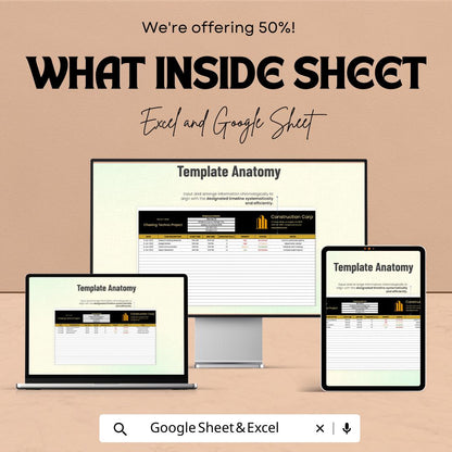 Construction Work From Home Template | Remote Construction Project Tracker | Contractor Task Log | Project Management Spreadsheet