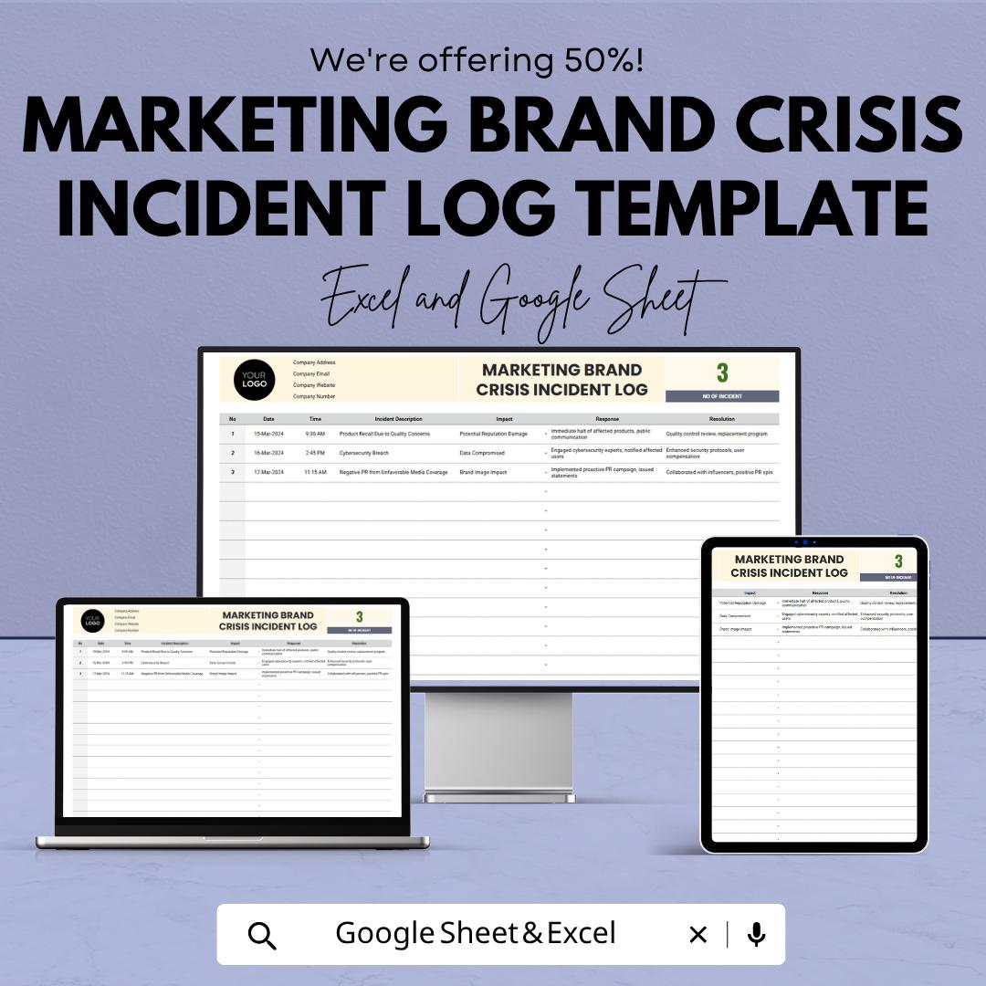 Marketing Crisis Log Template Excel | Brand Crisis Incident Tracker | PR Crisis Management Sheet | Reputation Management Log | Google Sheets