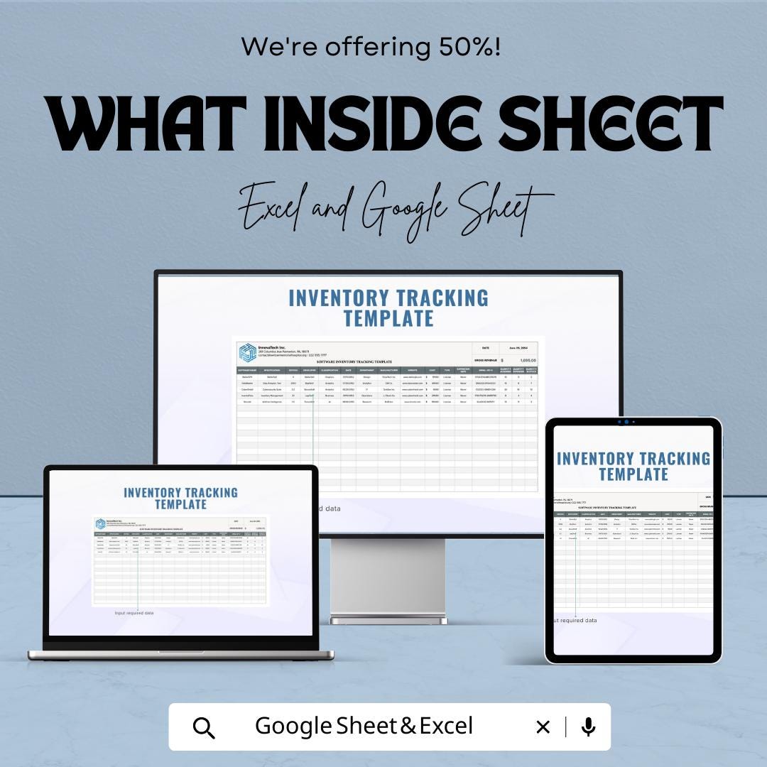 Inventory Tracking Template Excel, Stock Management Spreadsheet, Software Inventory Tracker, Product Log Sheet, Google Sheets Inventory