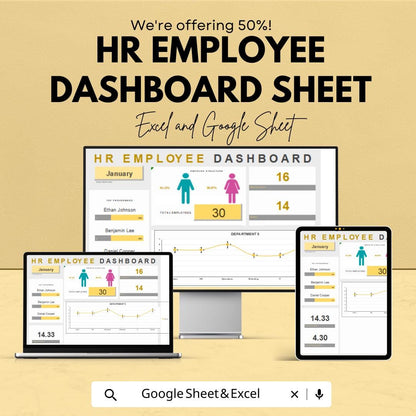 HR Employee Dashboard - Track Employee Performance, Attendance & Progress | Excel and Google Sheet | HR Management Tool