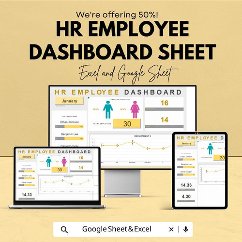 HR Employee Dashboard - Track Employee Performance, Attendance & Progress | Excel and Google Sheet | HR Management Tool
