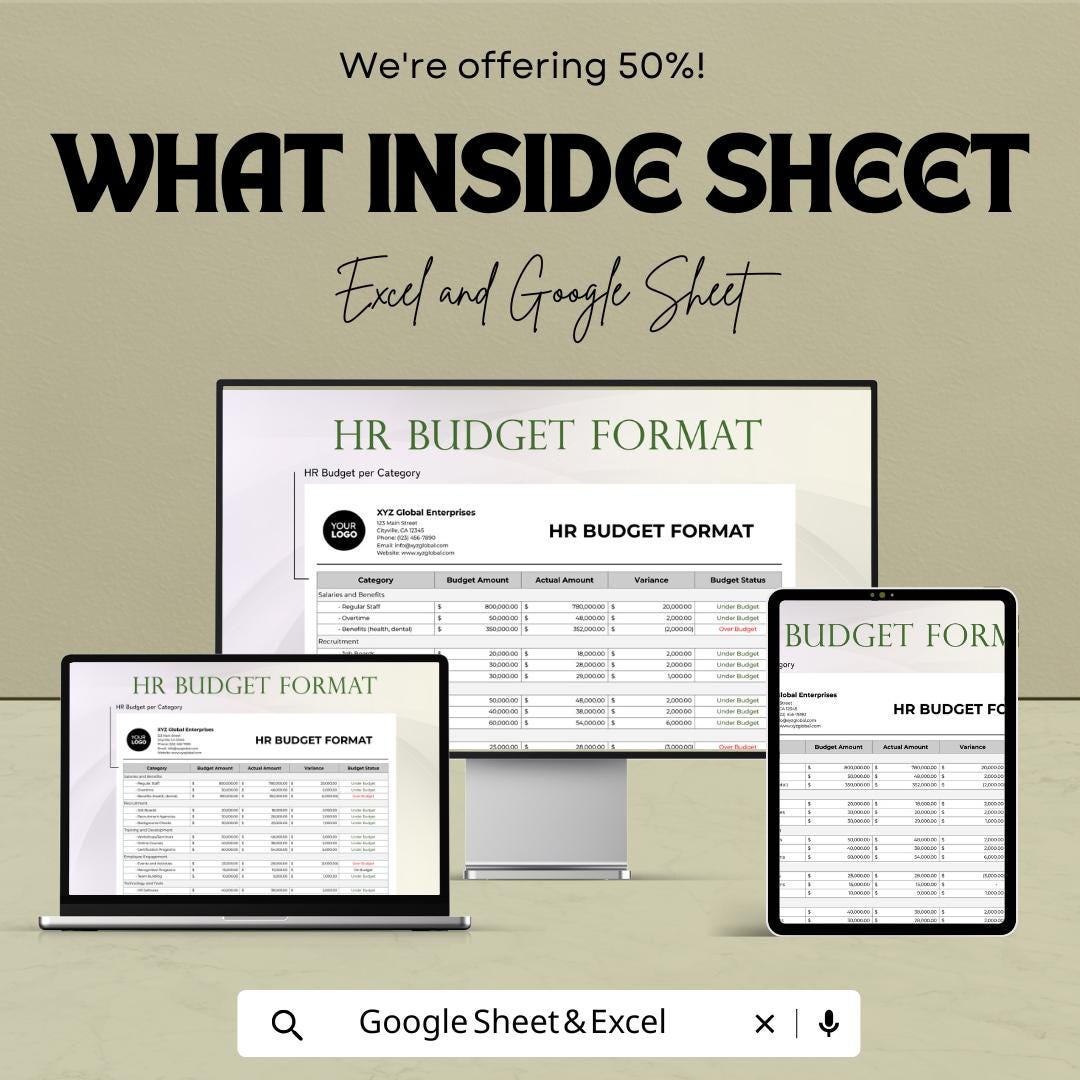 HR Budget Format Sheet | Excel & Google Sheet Template for Efficient Budget Management | 50% Off Now