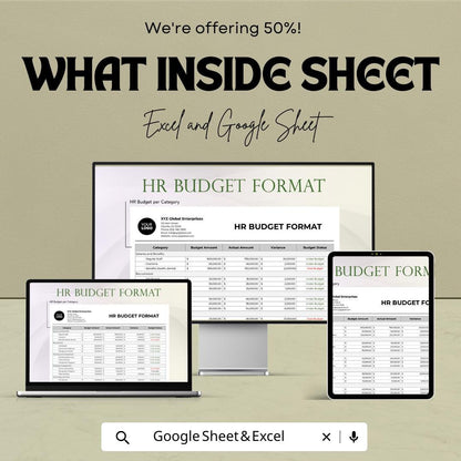 HR Budget Format Sheet | Excel & Google Sheet Template for Efficient Budget Management | 50% Off Now