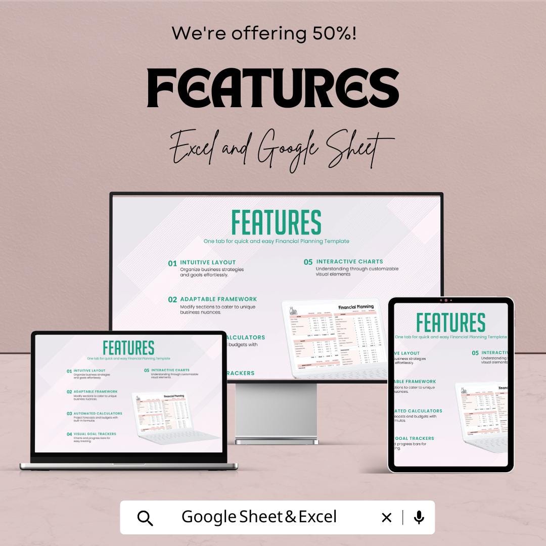 Financial Planning Template | Budget Planner Spreadsheet | Income and Expense Tracker | Savings and Goals Planner