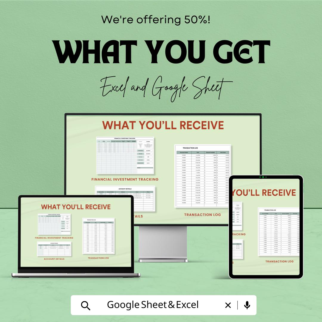 Financial Investment Tracking Template | Investment Log, Portfolio Tracker, Gain Loss Calculator, Finance Tracking Template