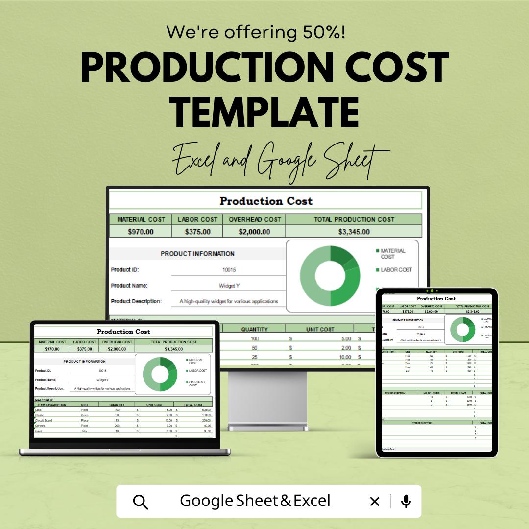 Production Cost Template | Manufacturing Cost Calculator | Costing Spreadsheet | Unit Cost Calculator | Cost Analysis Sheet