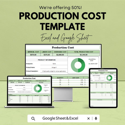 Production Cost Template | Manufacturing Cost Calculator | Costing Spreadsheet | Unit Cost Calculator | Cost Analysis Sheet