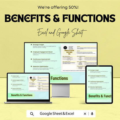 Workplace Culture Pulse Check Tool | HR Survey Template Excel & Google Sheets | Employee Engagement and Feedback Form