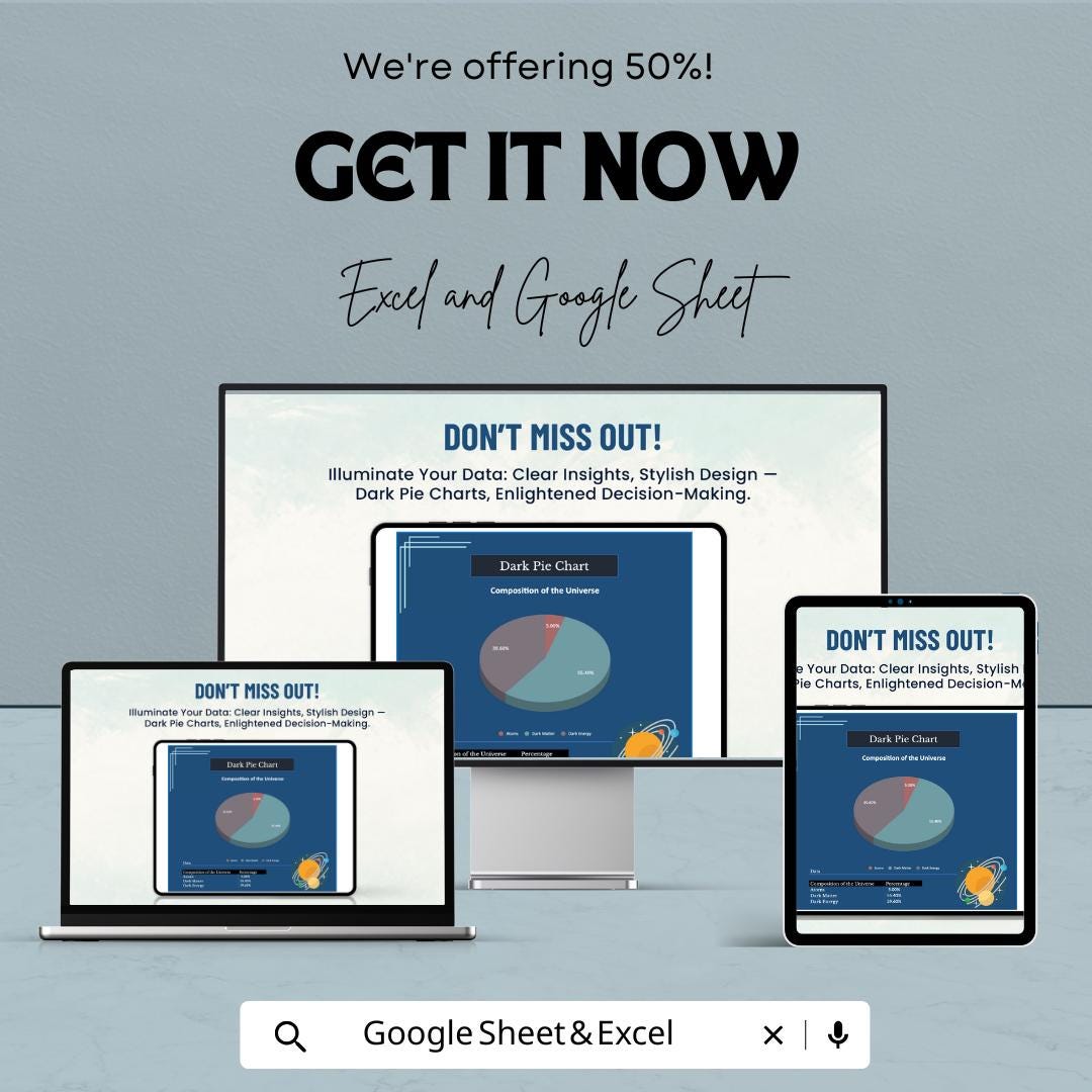 Dark Pie Chart Sheet – Stylish Template for Excel and Google Sheets | 50% Off | Customizable & Interactive