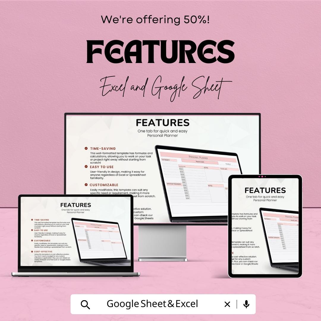 Personal Planner Template |  Productivity Planner | To Do List Task Organizer Digital Planning Sheet