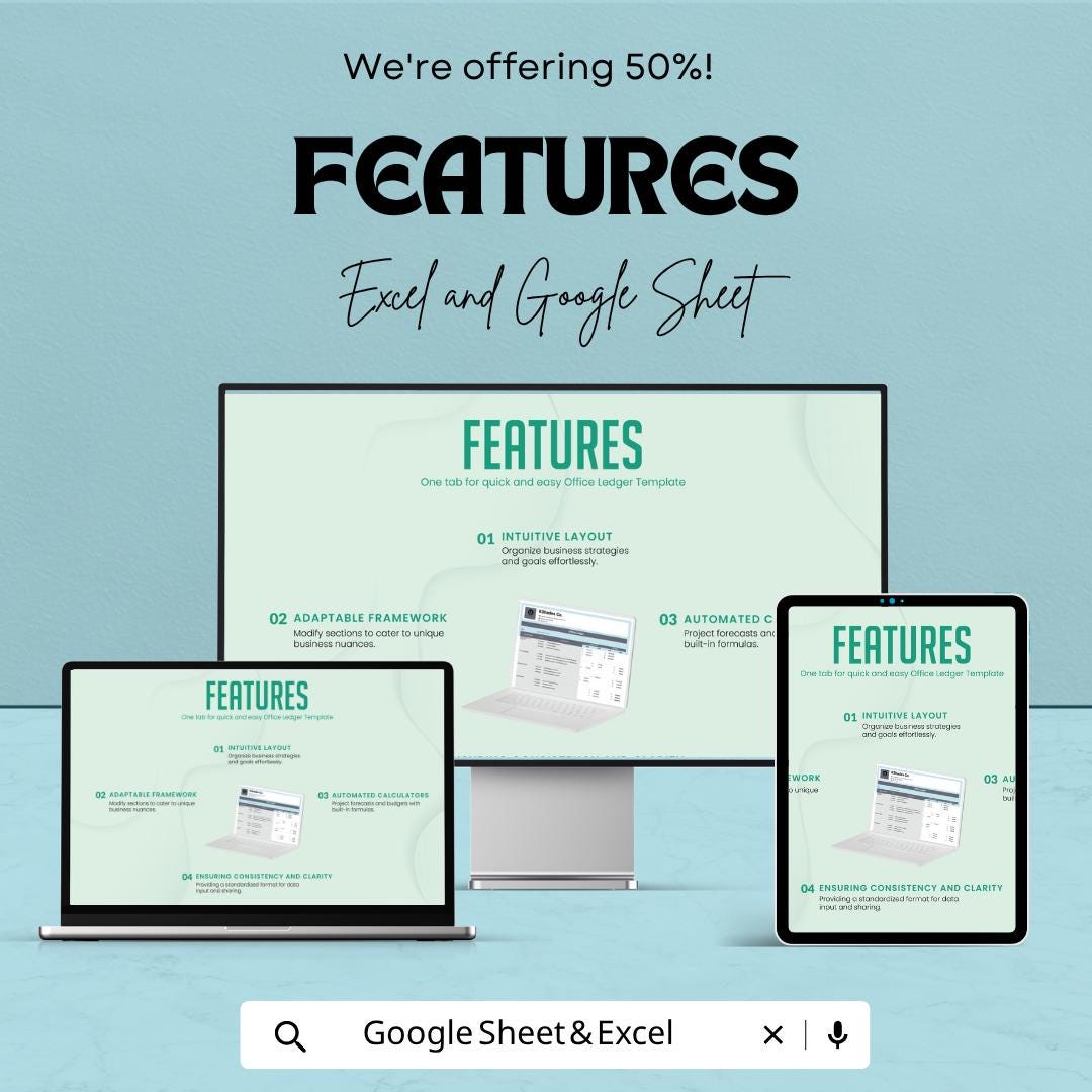 Office Ledger Template for Excel & Google Sheets | Business Expense Tracker | Office Budget Planner | Financial Record Book |