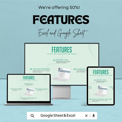 Office Ledger Template for Excel & Google Sheets | Business Expense Tracker | Office Budget Planner | Financial Record Book |
