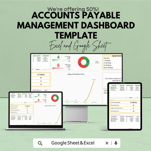Accounts Payable Management Dashboard Template | Invoice Tracker Spreadsheet | Vendor Payment Tracker | Excel & Google Sheets Template