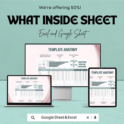 Advertising Media ROI Calculator Template | Excel & Google Sheets | Marketing ROI Calculator | Ad Performance Analysis Worksheet |
