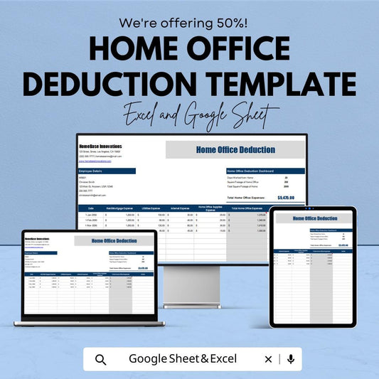 Home Office Deduction Template | Excel and Google Sheets Tax Deduction Tracker | Remote Work Expense Calculator | Home Office Expense Log