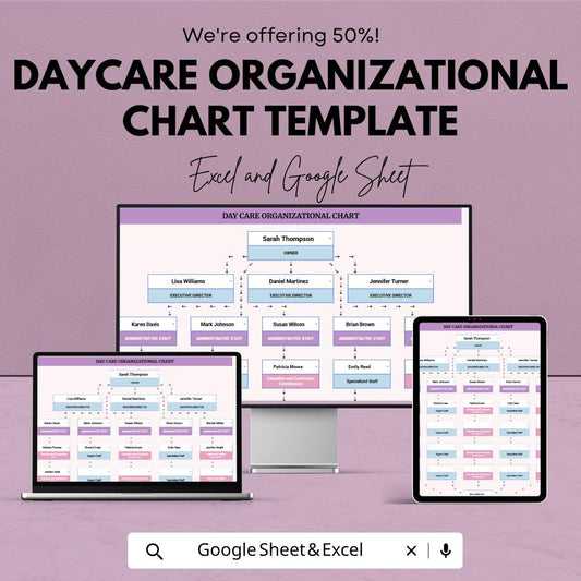 Daycare Organizational Chart Template | Childcare Center Org Chart | Daycare Management Spreadsheet | Excel & Google Sheets |