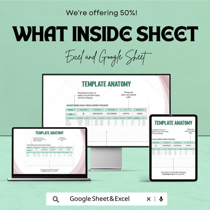 Advertising Daily Media Spend Tracker Template  | Ad Spend Tracker | Marketing Budget Planner | Media Invoice Tracking Spreadsheet