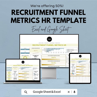 Recruitment Funnel Metrics HR Template | HR Dashboard | Hiring Metrics Tracker | Recruitment Analytics Sheet | Excel & Google Sheets