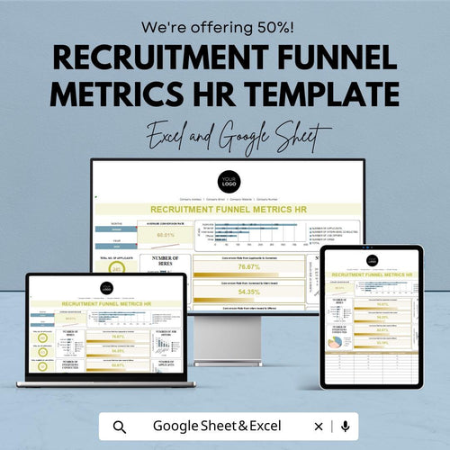 Recruitment Funnel Metrics HR Template | HR Dashboard | Hiring Metrics Tracker | Recruitment Analytics Sheet | Excel & Google Sheets
